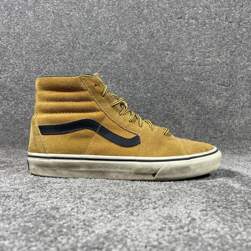 Vans Sk8-Hi Suede High Top Sneakers in Mustard Yellow with Black Stripe